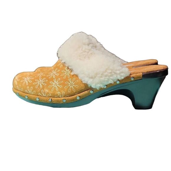 Isaac Mizrahi Women's Oak Floral Suede Shearling Lined Mule Clog Size 8.5 - Picture 7 of 10